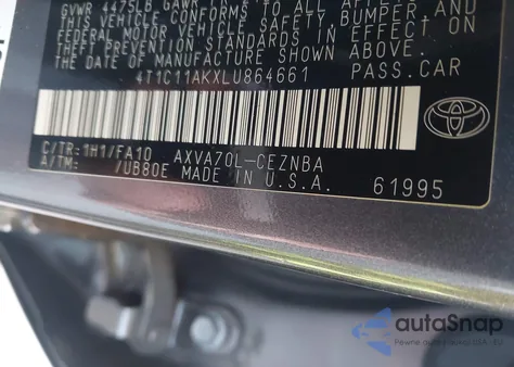 2020 Toyota Camry Le из США, поврежденный, VIN 4T1C11AKXLU864661